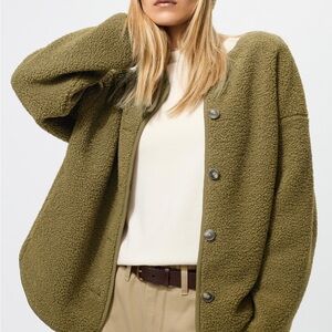 Uniqlo Khaki Green Fleece Cardigan - NEW